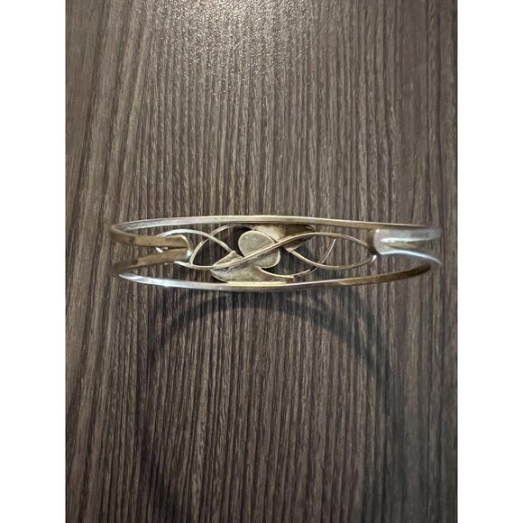 Vintage Silver Tone Abalone Shell Openwork Cuff Bracelet For Women - Picture 3 of 5